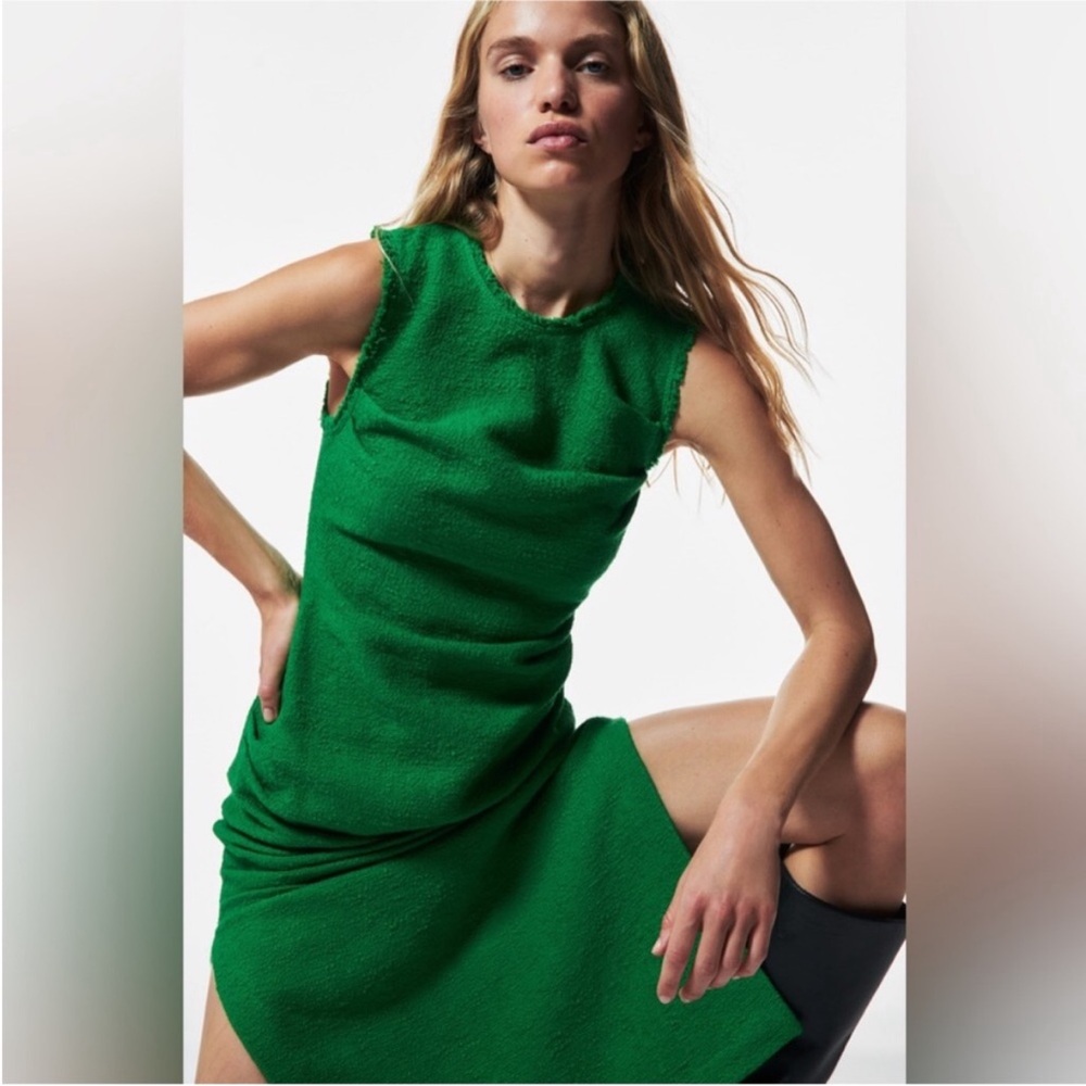 Zara limited edition textured Vibrant Green Midi Dress